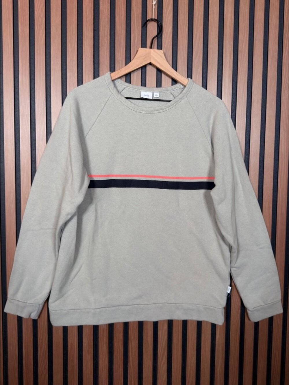 Onia Sweater Large Mens Gray Pullover Crewneck Striped Cotton Poly Raglan Sleeve